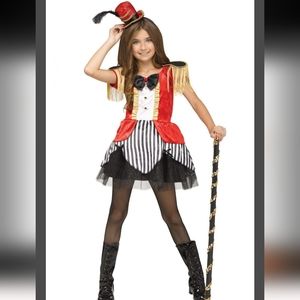 Girls Red Ringmaster Costume with Striped Skirt